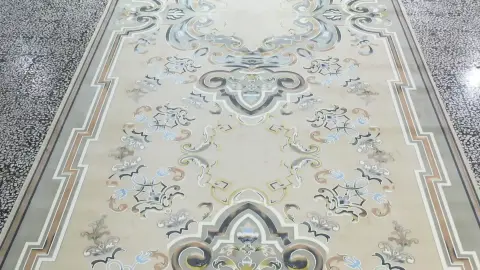One-piece acrylic carpet laid out in full length